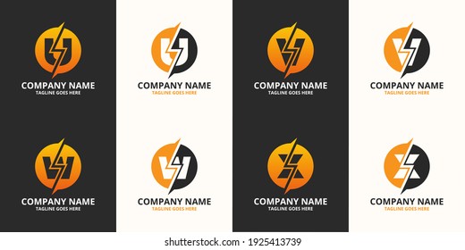Establecer plantilla de icono de logotipo de letras iniciales eléctricas. Gráfico vectorial de ilustración. Concepto de diseño Enchufe eléctrica con símbolo de letra. Perfecto para una identidad de marca corporativa más tecnológica