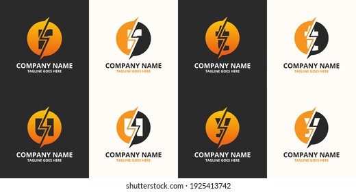 Establecer plantilla de icono de logotipo de letras iniciales eléctricas. Gráfico vectorial de ilustración. Concepto de diseño Enchufe eléctrica con símbolo de letra. Perfecto para una identidad de marca corporativa más tecnológica