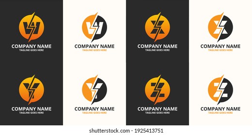 Set Electric initial letter Logo Icon Template. Illustration vector graphic. Design concept Electrical plug  With letter symbol. Perfect for corporate, more technology brand identity