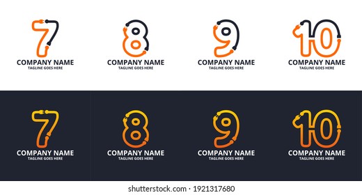 Set Electric initial number  Logo Icon Template. Illustration vector graphic. Design concept Electrical plug  With number symbol. Perfect for corporate, more technology brand identity