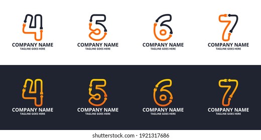 Set Electric initial number  Logo Icon Template. Illustration vector graphic. Design concept Electrical plug  With number symbol. Perfect for corporate, more technology brand identity