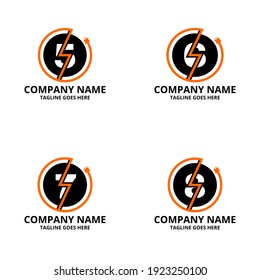 Set Electric Initial Number Logo Icon Template. Illustration Vector Graphic. Design Concept Electrical Bolt And Electric Plugs With Number Symbol. Perfect For Corporate, More Technology Brand Identity