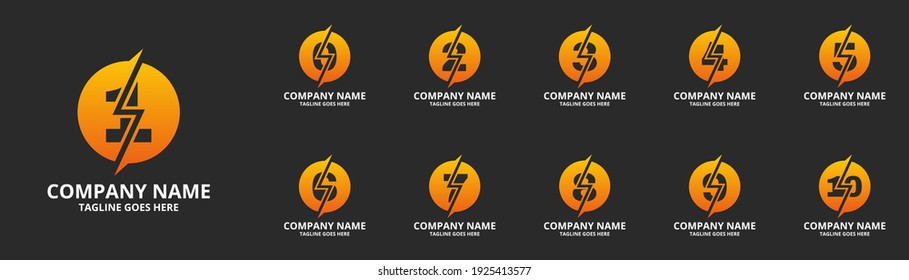 Establecer plantilla de icono de logotipo de número inicial eléctrico. Gráfico vectorial de ilustración. Concepto de diseño Perno eléctrico y enchufes eléctricos Con símbolo de número. Perfecto para una identidad de marca corporativa más tecnológica