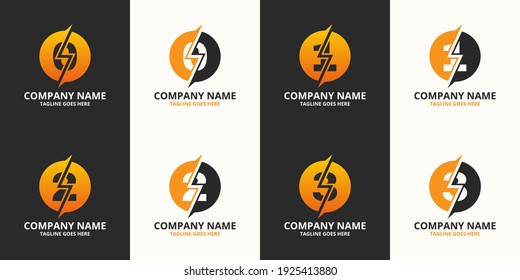 Legen Sie eine Vorlage für das Symbol für die Anfangszahl der elektrischen Zeichen fest. Vektorgrafik von Illustrationen. Design-Konzept Elektrische Bolzen und elektrische Stecker Mit Zahlensymbol. Perfekt für Corporate- und Technologiemarkenidentität
