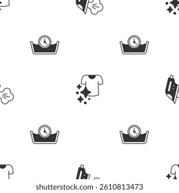Set Electric iron, Drying clothes and Time wash on seamless pattern. Vector