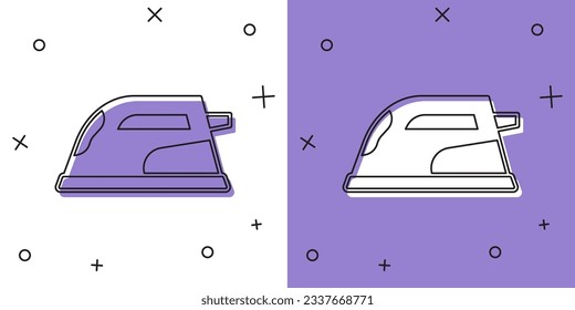 Set Electric iron icon isolated on white and purple background. Steam iron.  Vector
