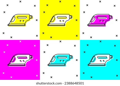 Set Electric iron icon isolated on color background. Steam iron.  Vector