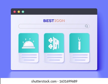 Set Electric iron, Needle bed and needles and Cutter tool icon. Vector