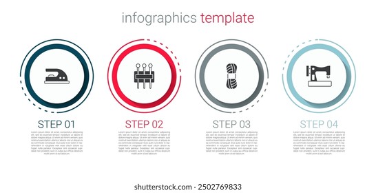 Set Electric iron, Needle for sewing, Yarn and Sewing machine. Business infographic template. Vector