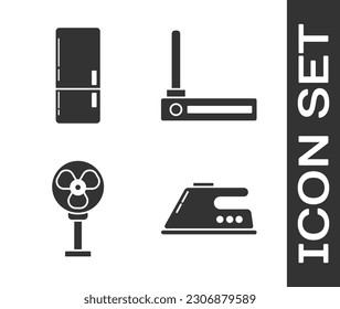 Set Electric iron , Refrigerator , Electric fan  and Router and wi-fi signal  icon. Vector