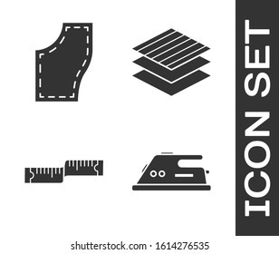 Set Electric iron, Sewing Pattern, Tape measure and Textile fabric roll icon. Vector