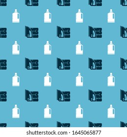 Set Electric iron and towel  and Plastic bottles for liquid dishwashing liquid on seamless pattern. Vector
