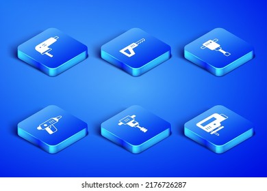 Set Electric jigsaw, Electrical hand concrete mixer, cordless screwdriver, Reciprocating and Construction jackhammer icon. Vector