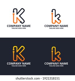 Set Electric K initial letter Logo Icon Template. Illustration vector graphic. Design concept Electrical plug With letter symbol. Perfect for corporate, more technology brand identity