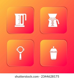 Set Electric kettle, Chemex, Coffee filter holder and cup to go icon. Vector