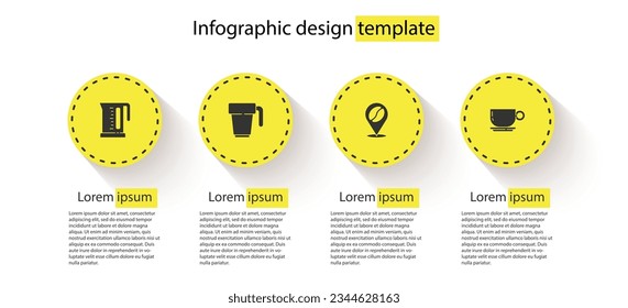 Set Electric kettle, Coffee cup, Location with coffee bean and . Business infographic template. Vector