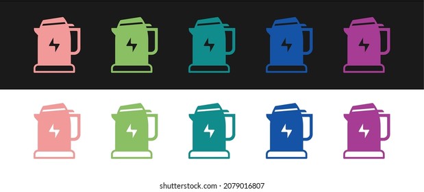 Set Electric kettle icon isolated on black and white background. Teapot icon.  Vector