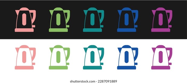 Set Electric kettle icon isolated on black and white background. Teapot icon.  Vector