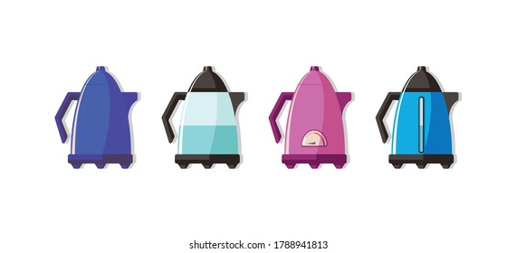 
A set of electric kettles. Multi-colored image on a white background. Design element. Vector illustration.