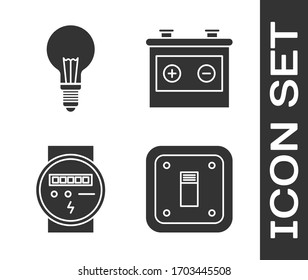 Set Electric light switch, Light bulb with concept of idea, Electric meter and Car battery icon. Vector