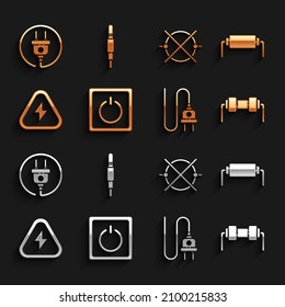 Set Electric light switch, Resistor electricity, plug, High voltage, circuit scheme,  and Audio jack icon. Vector