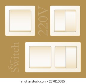 Set of electric light switches. Realistic vector beige switches