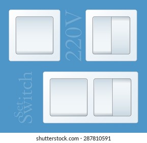 Set of electric light switches. Realistic vector white switches