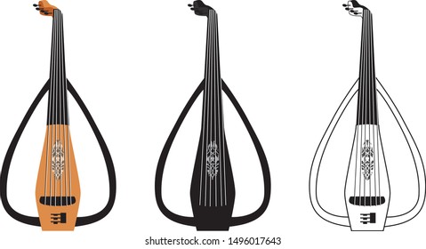 Set of Electric Lute Guitar Oud - Arabic, Oriental, Greek Music Instrument - Illustration Isolated Icon
