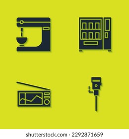 Set Electric mixer, Construction jackhammer, Radio and Vending machine icon. Vector