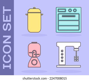 Set Electric mixer, Cooking pot, Blender and Oven icon. Vector