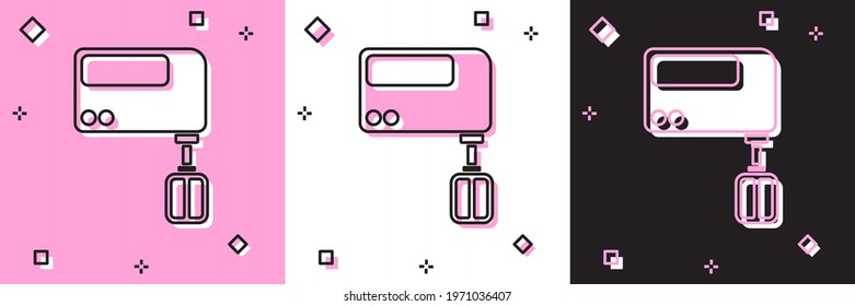 Set Electric mixer icon isolated on pink and white, black background. Kitchen blender.  Vector