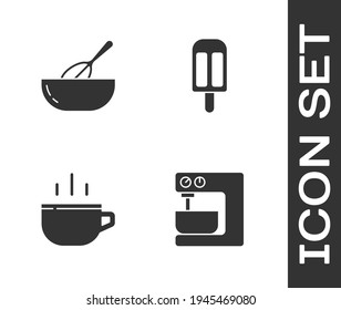 Set Electric mixer, Kitchen whisk and bowl, Coffee cup and Ice cream icon. Vector