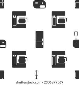 Set Electric mixer , Refrigerator  and Coffee machine with glass pot  on seamless pattern. Vector