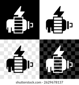 Set Electric motor icon isolated on black and white, transparent background.  Vector