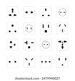 Set of electric outlets on a white background, featuring a diverse set of power sockets, Vector illustration