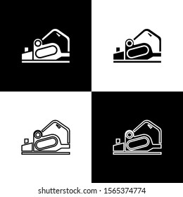Set Electric planer tool icon isolated on black and white background.  Vector Illustration