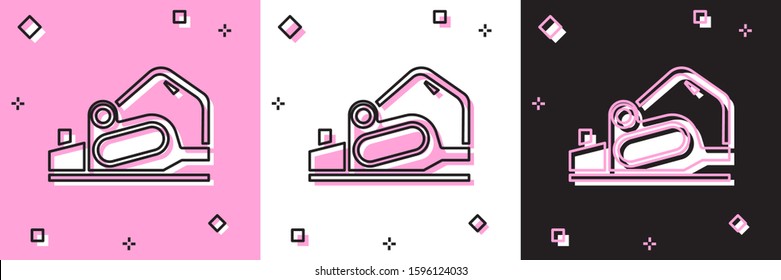 Set Electric planer tool icon isolated on pink and white, black background.  Vector Illustration