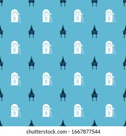 Set Electric plug and Electric car charging station on seamless pattern. Vector