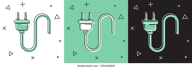 Set Electric plug icon isolated on white and green, black background. Concept of connection and disconnection of the electricity.  Vector Illustration