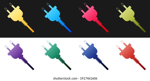 Set Electric plug icon isolated on black and white background. Concept of connection and disconnection of the electricity. Vector.