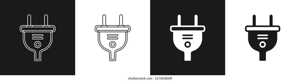 Set Electric plug icon isolated on black and white background. Concept of connection and disconnection of the electricity.  Vector