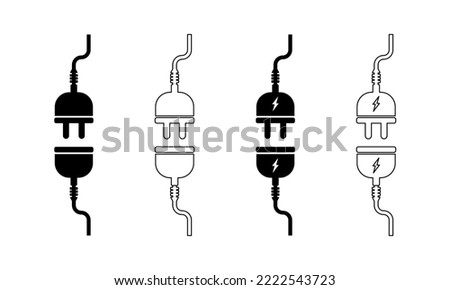 Set of electric plug icons. Connection, socket with a plug, icons. Included or unplugged electric plug with socket. Vector illustration.