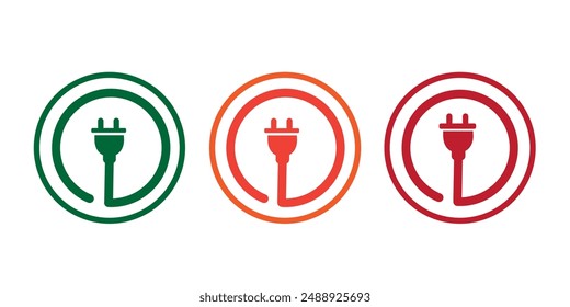 Set of electric plug vector icons on white background. Electrical cord or cable. Electric power