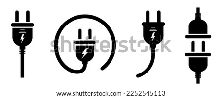 Set of electric plug vector icons on white background. Electrical cord or cable. Electric power. Vector 10 EPS.