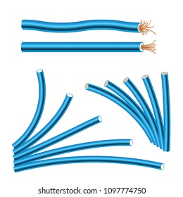 Set of Electric Power Cable Isolated on White. Electrical Copper Wires and Cords or Cables Collection. Realistic 3d Vector Illustration