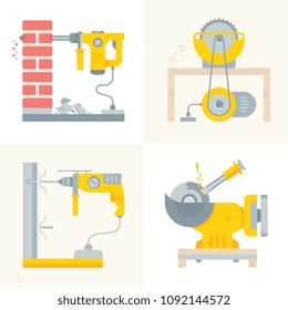 Set of electric power tools banners. Vector illustrations for web pages.