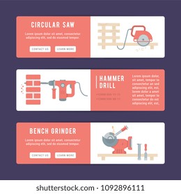 Set of electric power tools cards. Vector illustrations for web pages and applications. 