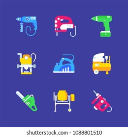 Set of electric power tools icons. Vector illustrations for web pages.