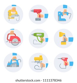 Set of electric power tools icons. Vector illustrations for web pages.