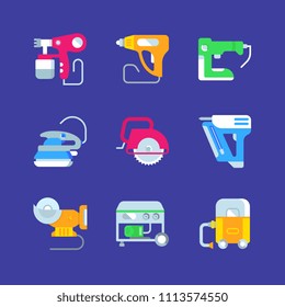 Set of electric power tools icons. Vector illustrations for web pages.